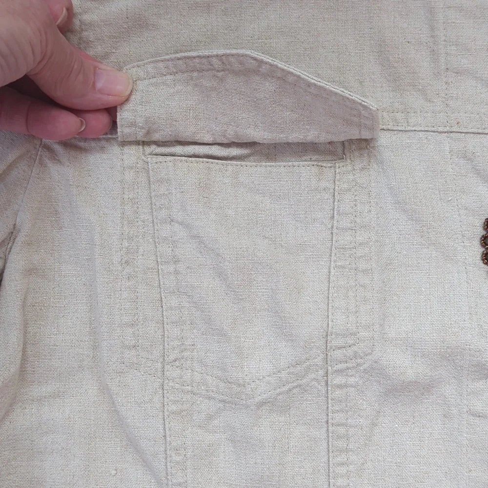 J.Jill Linen Sequin Snap Front Blazer Jacket MT Khaki Tan - Picture 7 of 16